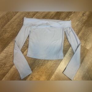 Divided size XS light blue ribbed top, long sleeve, off shoulder, crop length